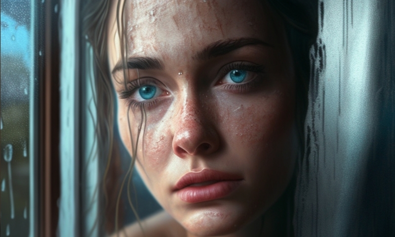 Красивая девушка грустная с голубыми глазами
