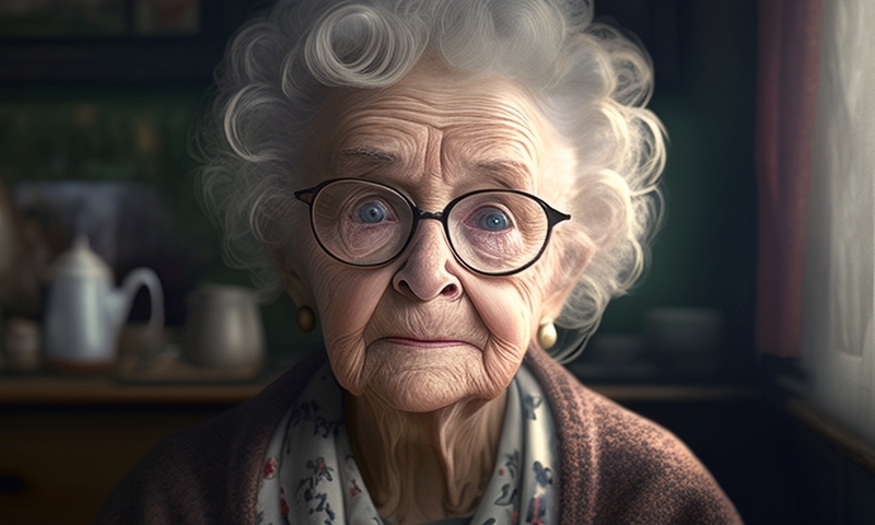 Милая бабушка грустная смотрит