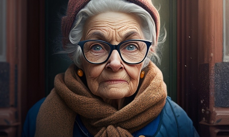 Милая старушка в очках бабушка на улице