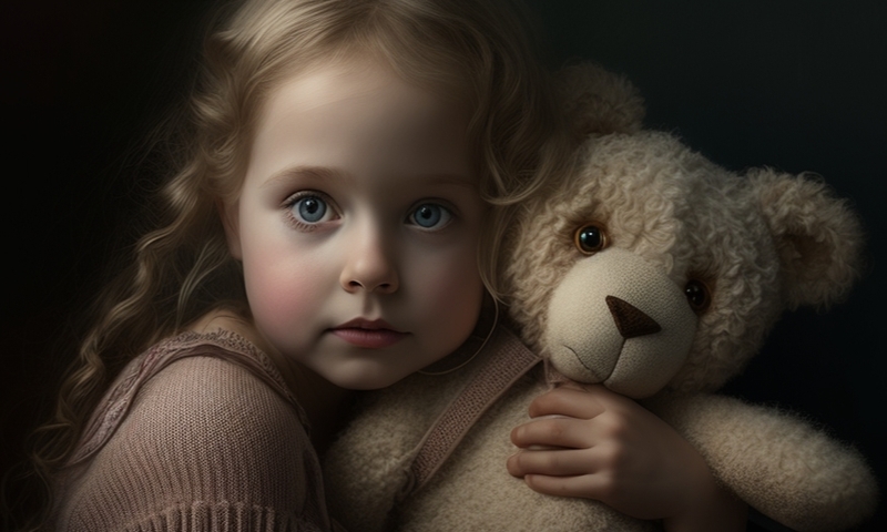 Девочка маленькая и кукла медвежонок