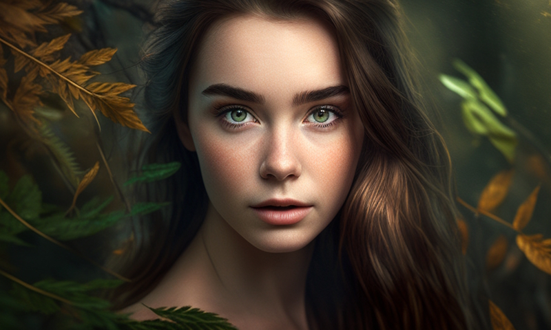 Красивая зеленоглазая девушка в лесу