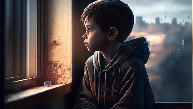 Мальчик смотрит в окно