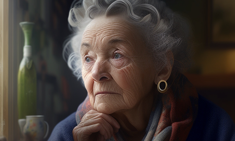 Пожилая женщина, бабушка задумалась