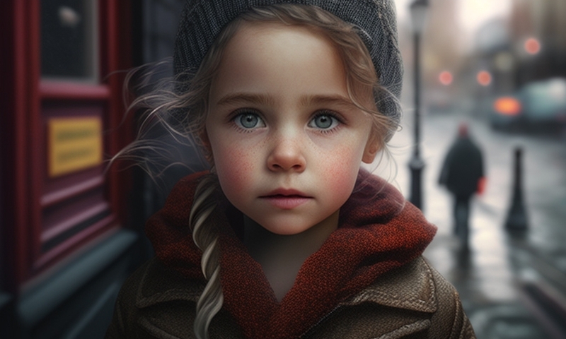 Красивая девочка маленькая на улице грустная детдомовская