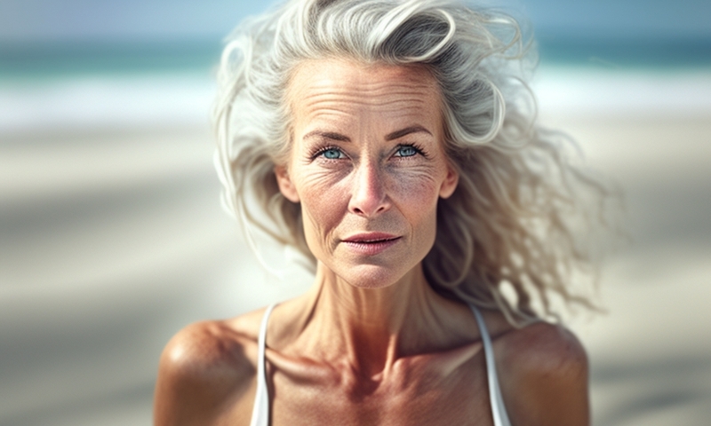 Красивая женщина в возрасте на пляже