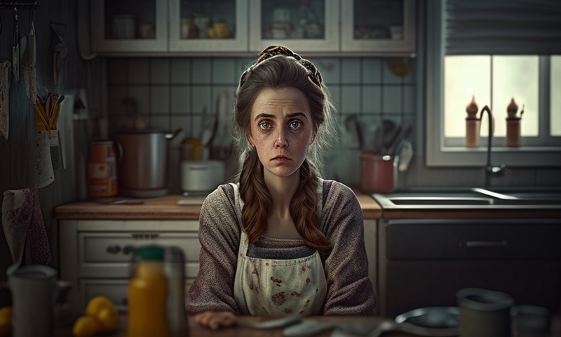 Грустная женщина на кухне сидит