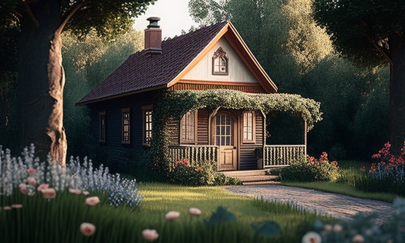 Красивая дача, загородный дом. Маленький домик в саду