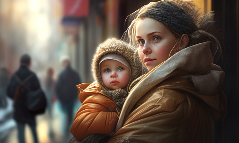 Женщина с ребёнком на улице