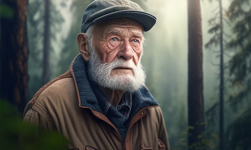 Дедушка лесник егерь в лесу