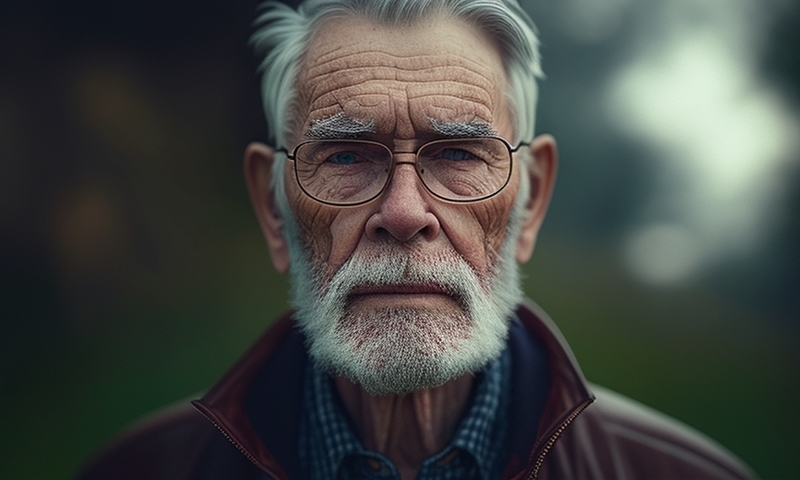 Пожилой седой мужчина с бородой в очках