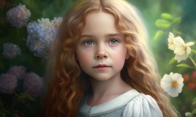 Красивая маленькая девочка в саду цветы