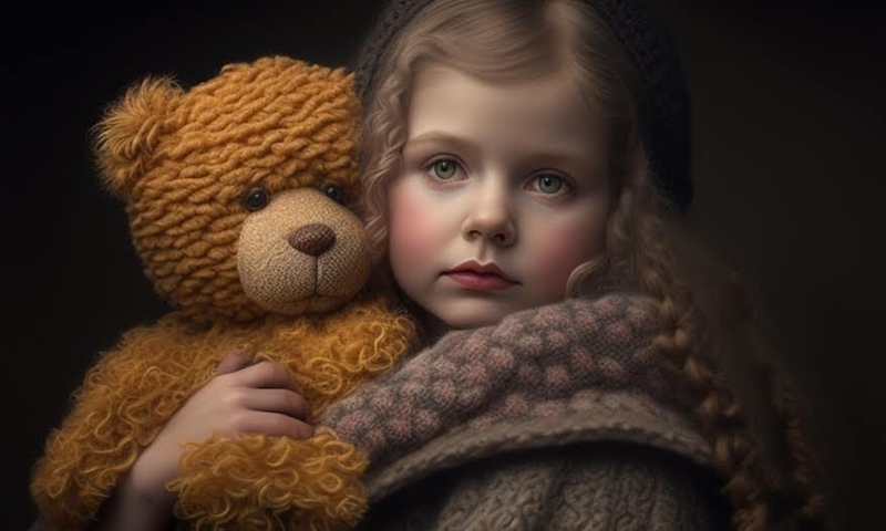 Красивая девочка с плюшевым медвежонком в руках