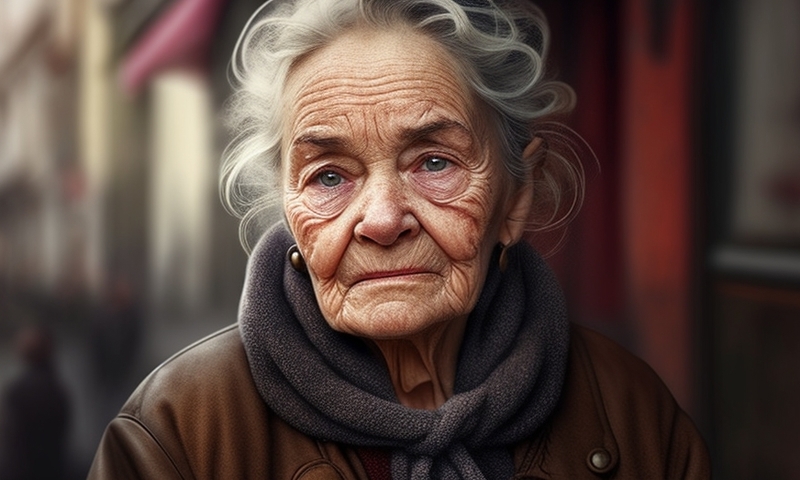 Пожилая женщина на улице одинокая