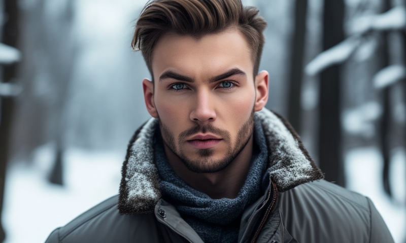Красивый мужчина зима на улице