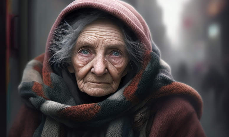 Одинокая бабушка на улице бездомная