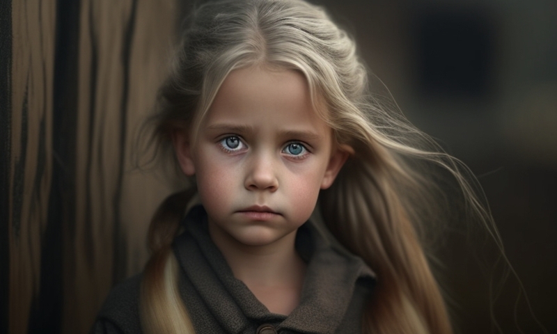Маленькая красивая девочка с голубыми глазами грустная