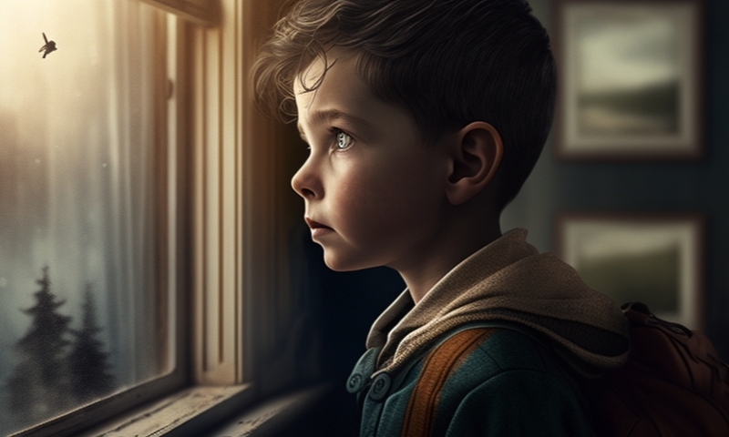 Мальчик маленький смотрит в окно