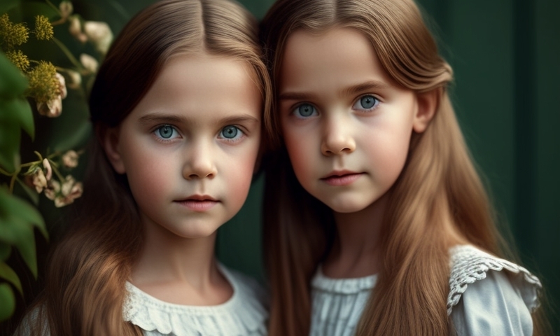 Красивые две сестрёнки летом на улице