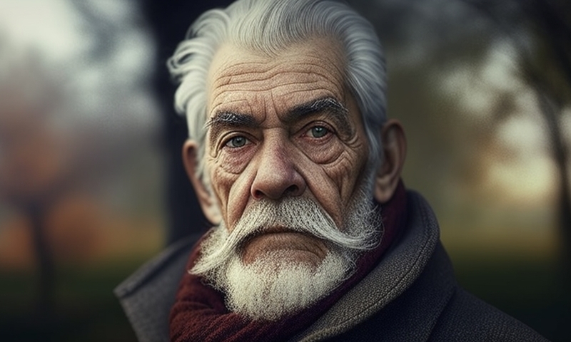 Старый мужчина дедушка с усами, бородой городской