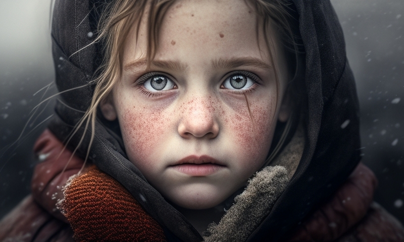Бездомная красивая голодная бедная девочка