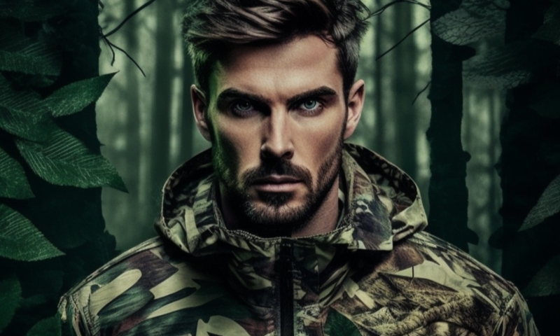 Красивый мужчина в камуфляжной куртке в лесу лесник егерь отшельник