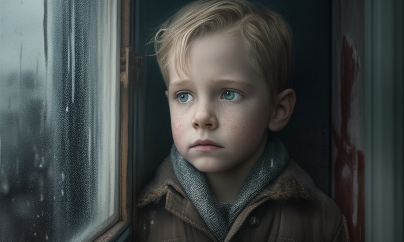 Грустный мальчик стоит у окна грустно смотрит