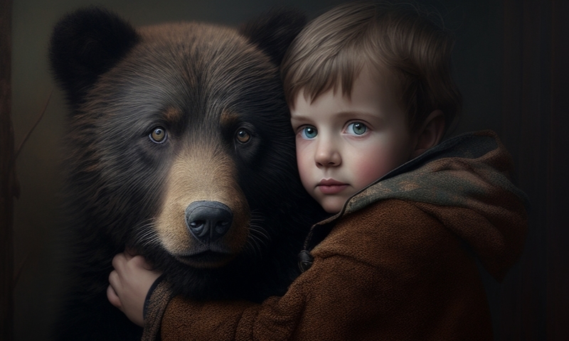 Красивый мальчик с медвежонком