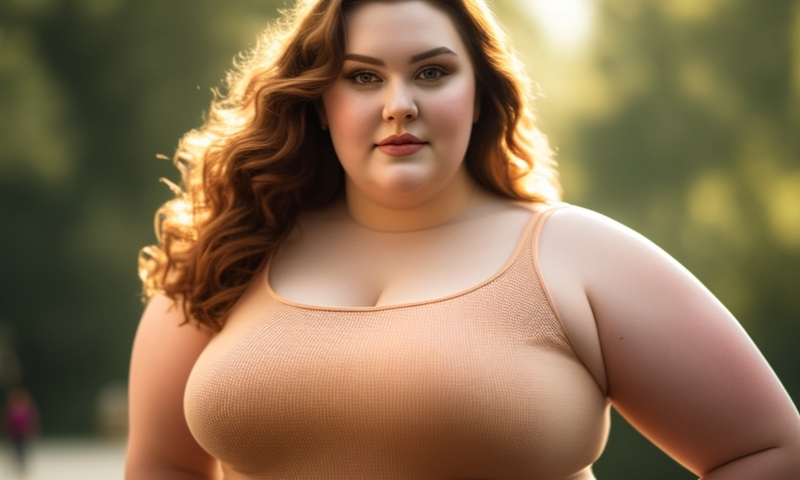Красивая женщина толстая в парке