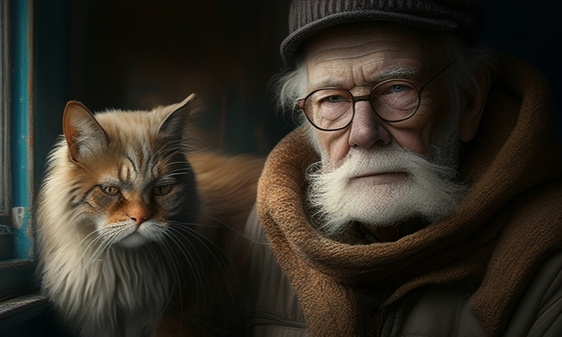 Дедушка и кот дома