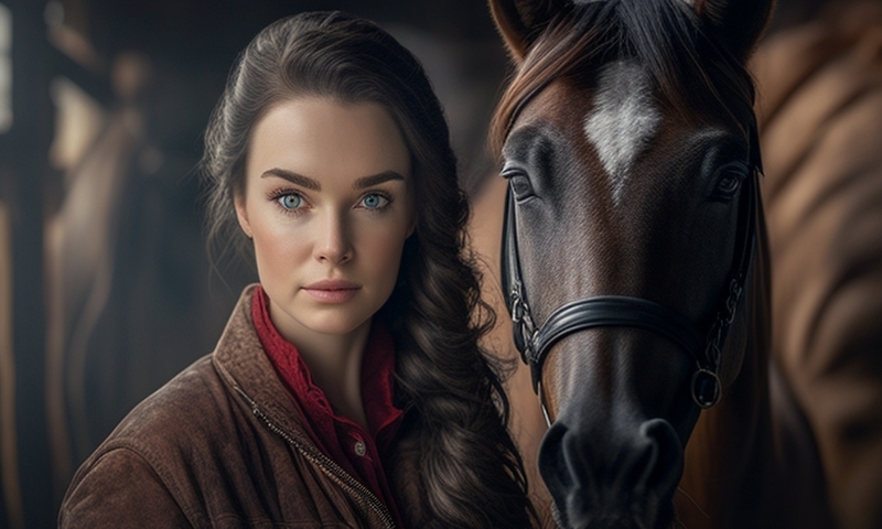 Красивая девушка в конюшне с лошадью