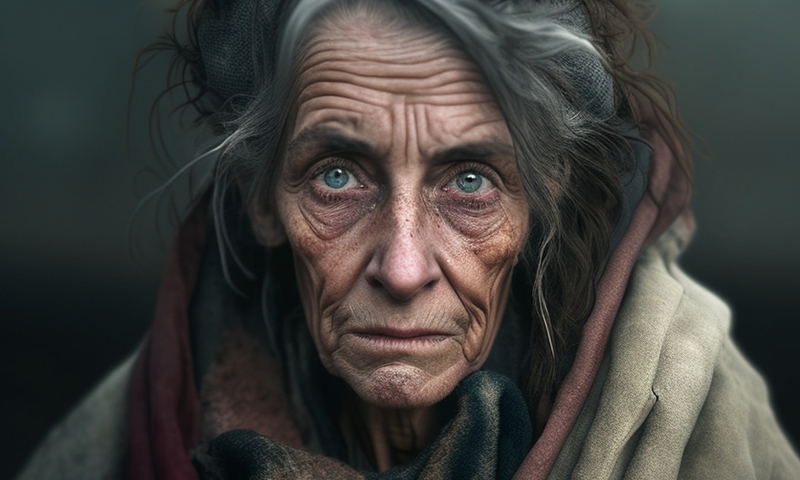 Старая ведьма бездомная женщина