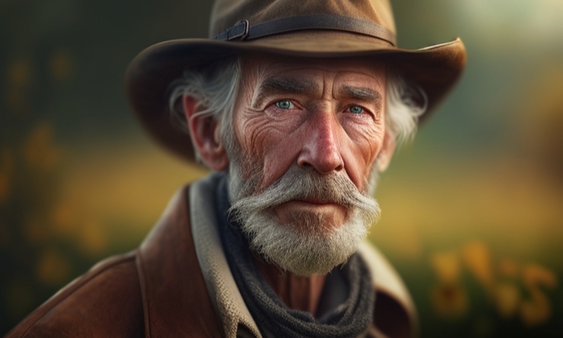 Пожилой мужчина деревенский дедушка в шляпе