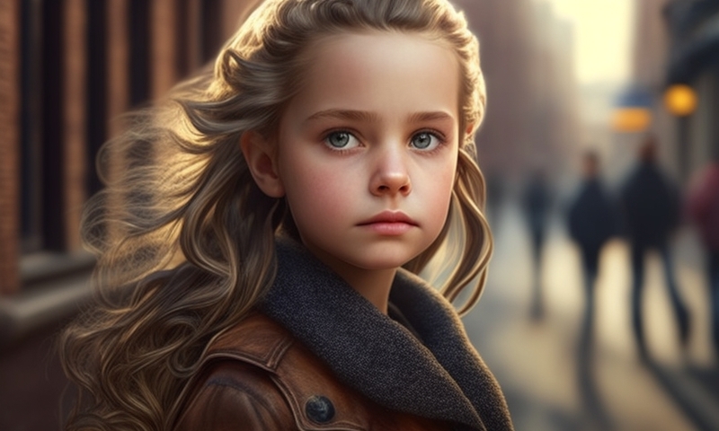 Маленькая красивая девочка одна на улице грустная