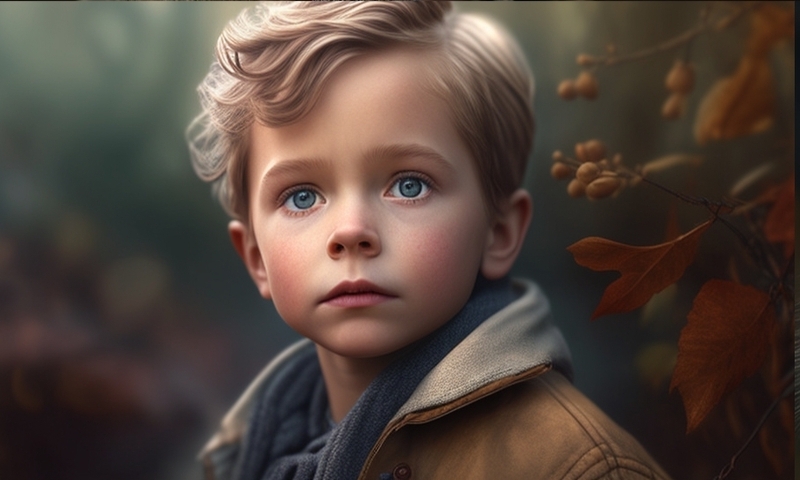 Красивый, маленький мальчик с голубыми глазами на улице