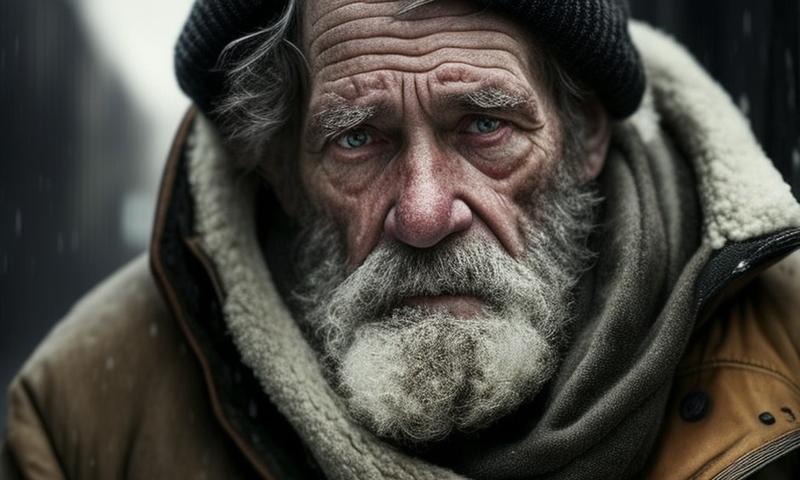 Бородатый дедушка бездомный