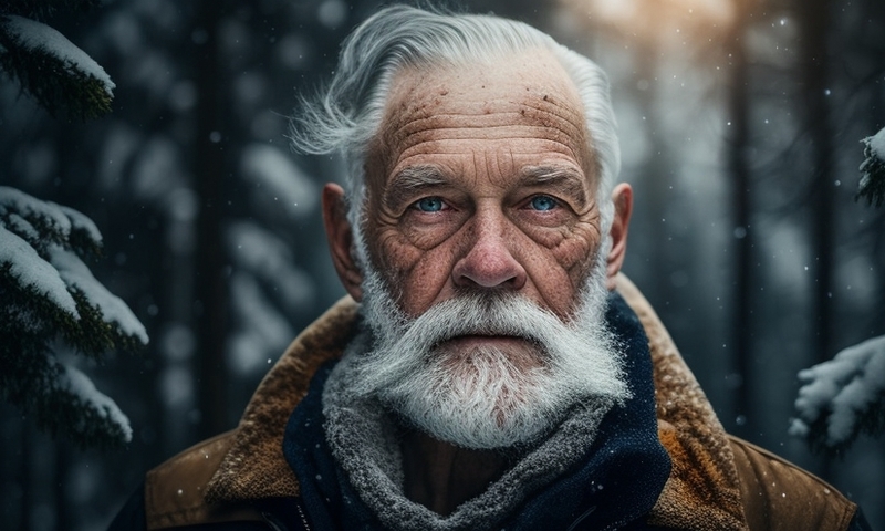 Дедушка в лесу зимой