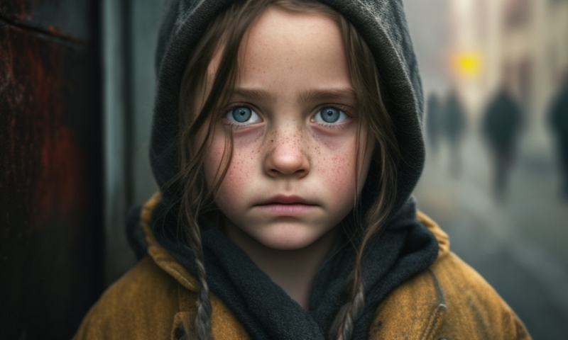 Милая девочка голодная бездомная девочка на улице