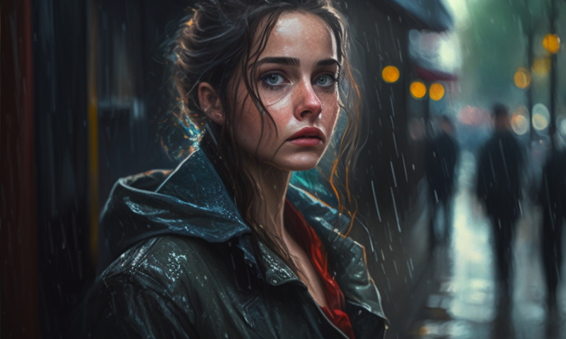 Девушка под дождём на улице