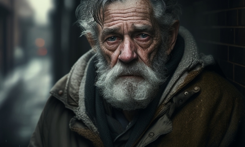 Бездомный дедушка седой с бородой