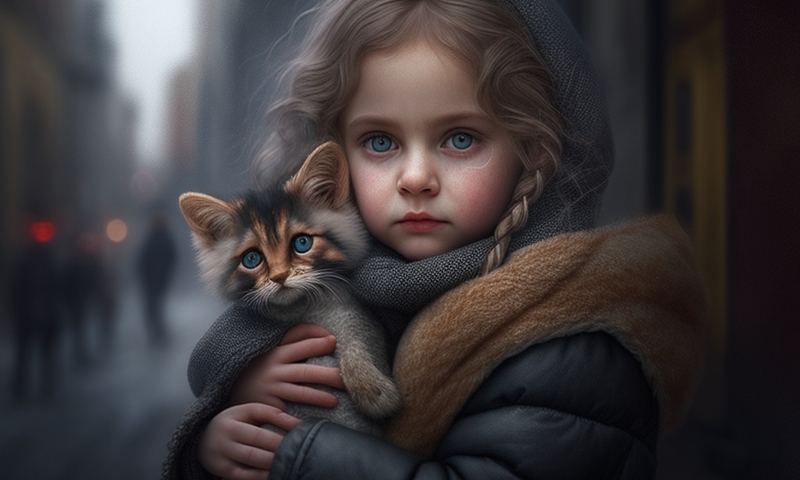 Красивая девочка с котёнком