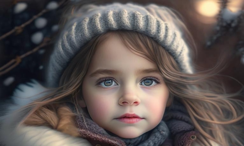Красивая маленькая девочка зимой на улице