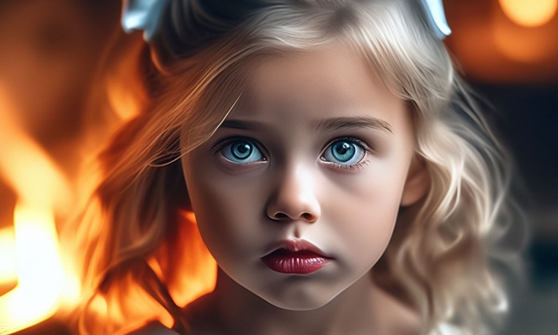 Взгляд девочки с голубыми глазами с бантиком