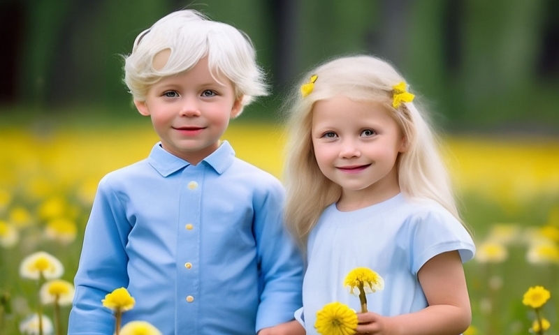 Мальчик и девочка одуванчики поле