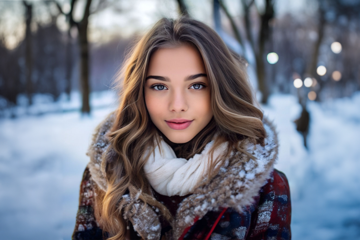 Красивая девушка зимой на улице