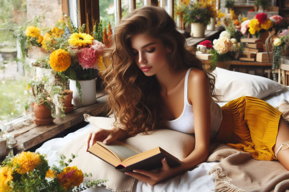 Красивая девушка читает книгу