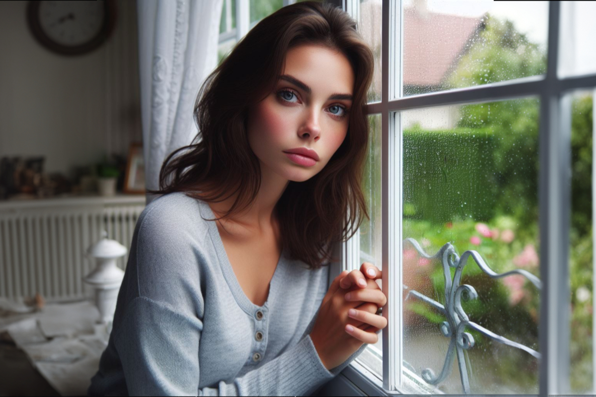 Грустная девушка одинокая у окна