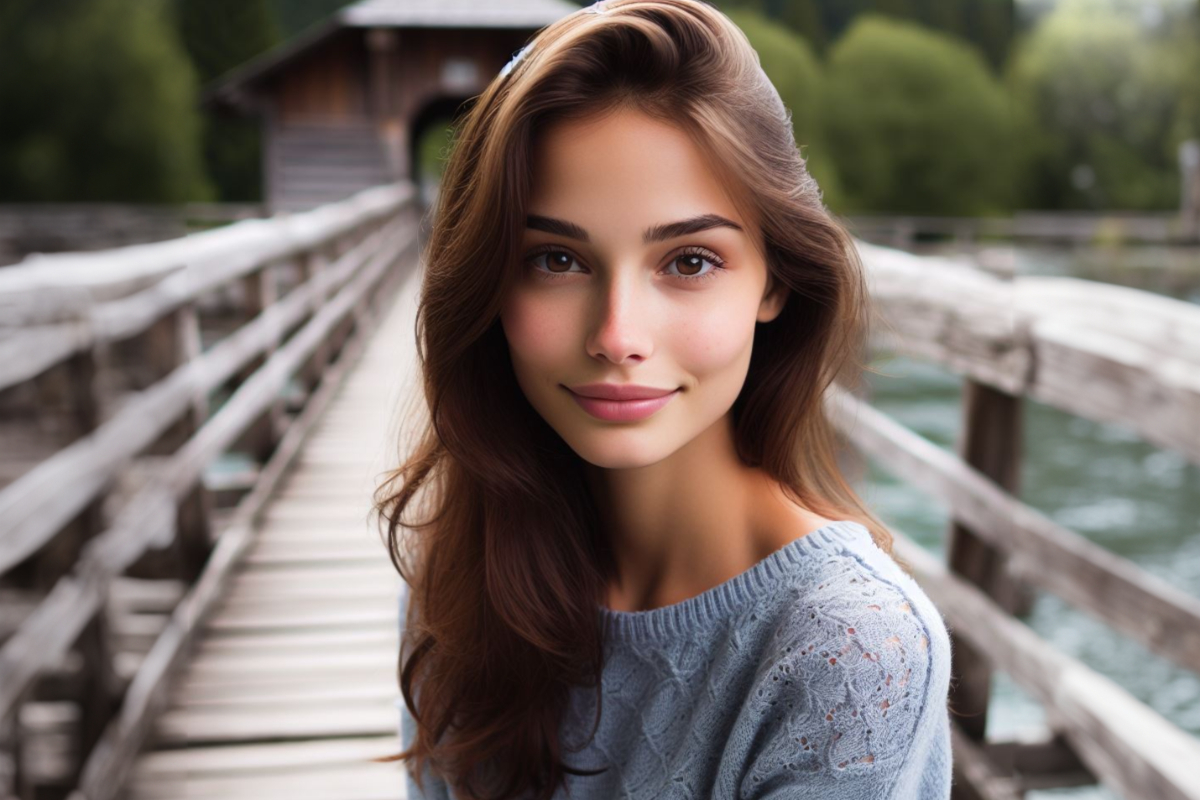 Красивая девушка на деревянном мосту