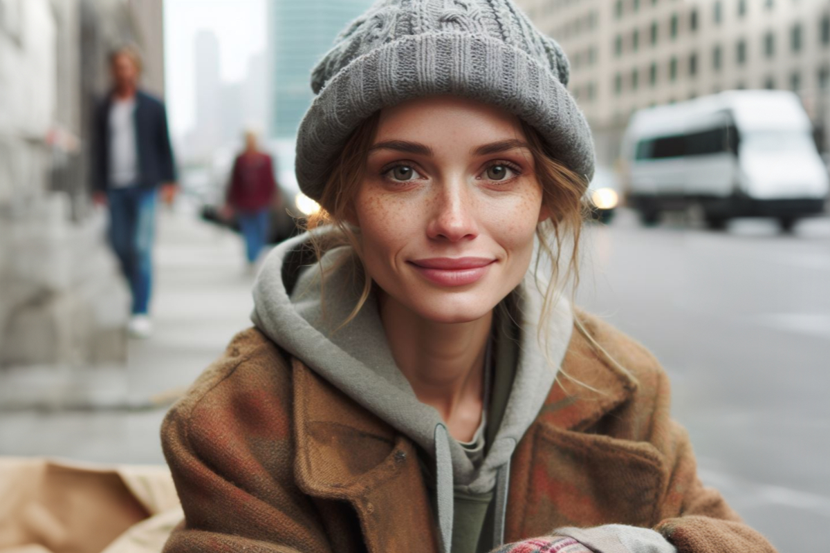 Красивая бездомная женщина