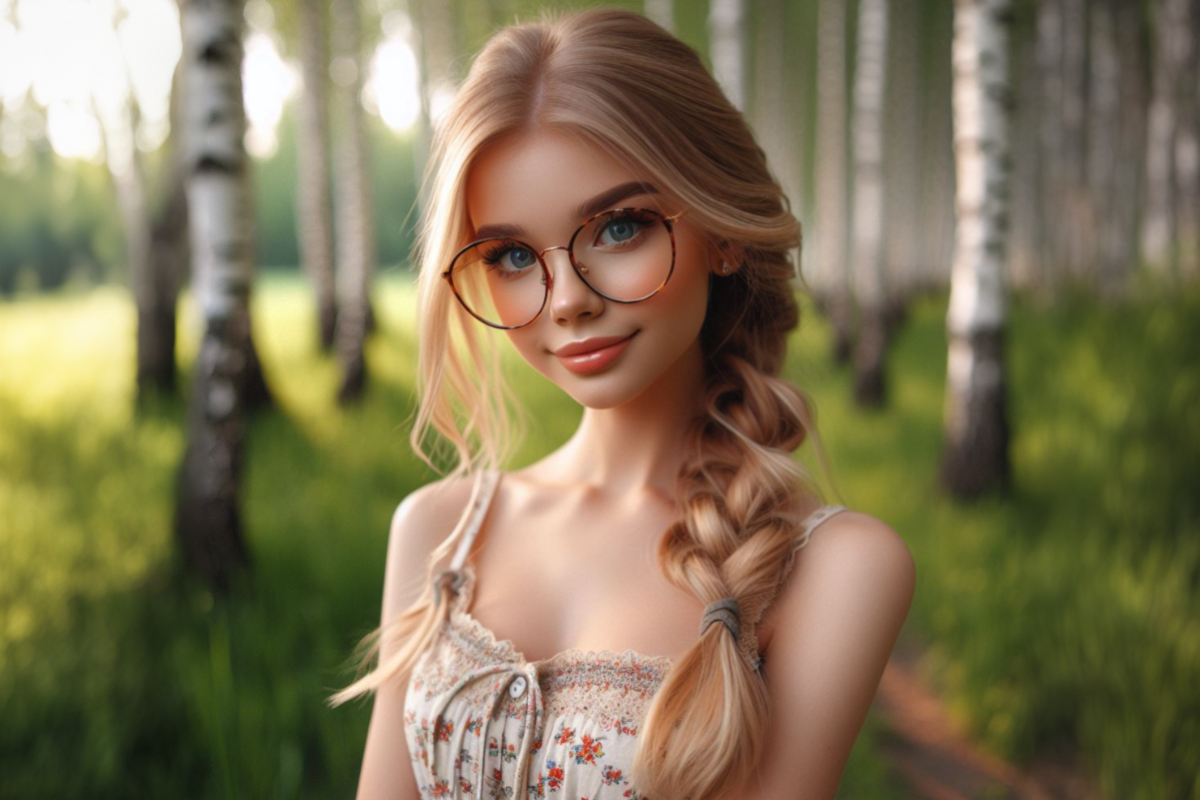 Добрая девочка красивая в очках с косой