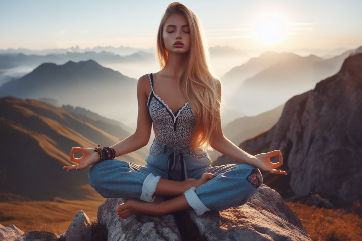 Медитация, девушка в позе лотоса